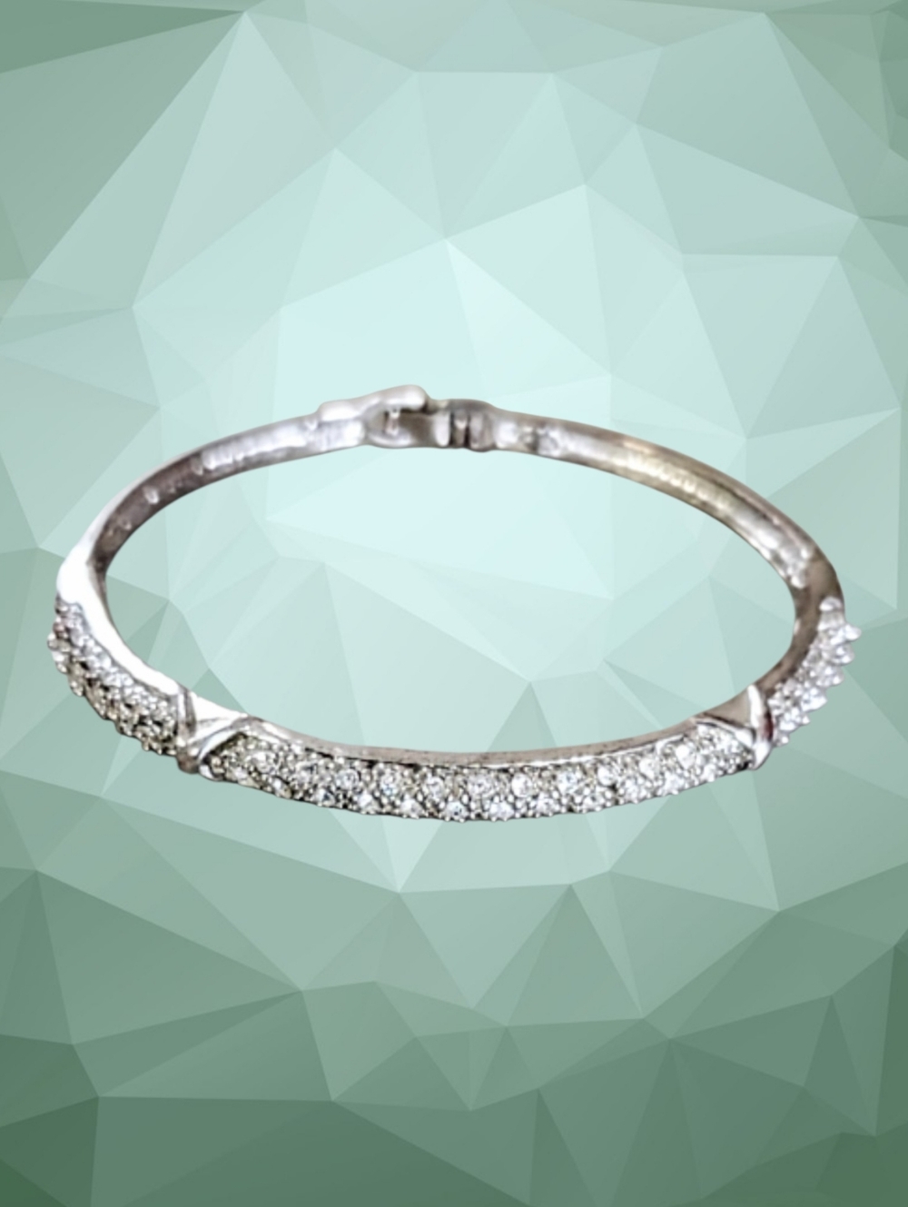 Vintage Silver Crystal Pavé Hinged Bangle Bracelet - Avon